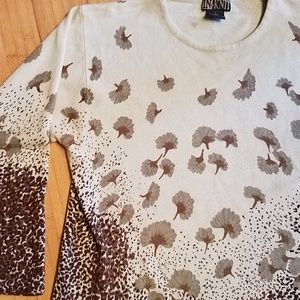 Gingko leaves pullover brown tan sweater large